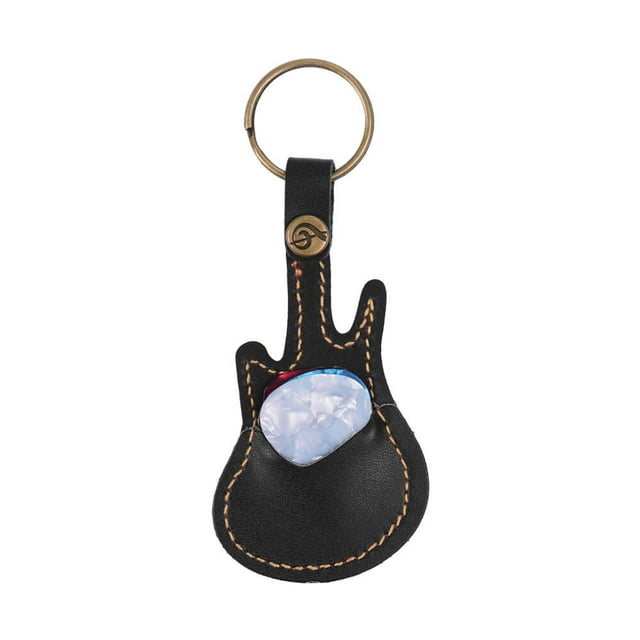 Étui de Rangement en Cuir pour Médiators de Guitare en Forme de Guitare avec Porte-Clés Lot de 5 Médiators en Celluloïd Accessoires pour Instruments à Cordes