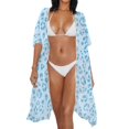 thumbnail image 3 of HELLHERO Polyester Long Kimono Swimsuit Cover Up for Beach Loose Casual Blue Paw Print Pattern, 3 of 6