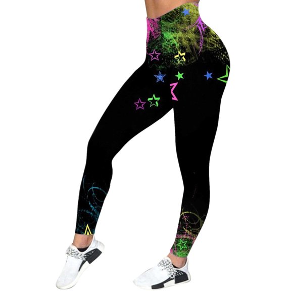 Bibifish Womens Leggings Casual Daily Printed Sports Yoga Pants Colorful Print High Elastic Breathable Fitness Workout Running Leggings Trousers