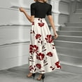 thumbnail image 4 of JULMCOMO Dresses for Women 2025 Short Sleeve Teacher Dress Floral Print Work Maxi Dresses Tie Waist Long Trendy a Line Dresses Formal Funeral Outfit Red L, 4 of 5