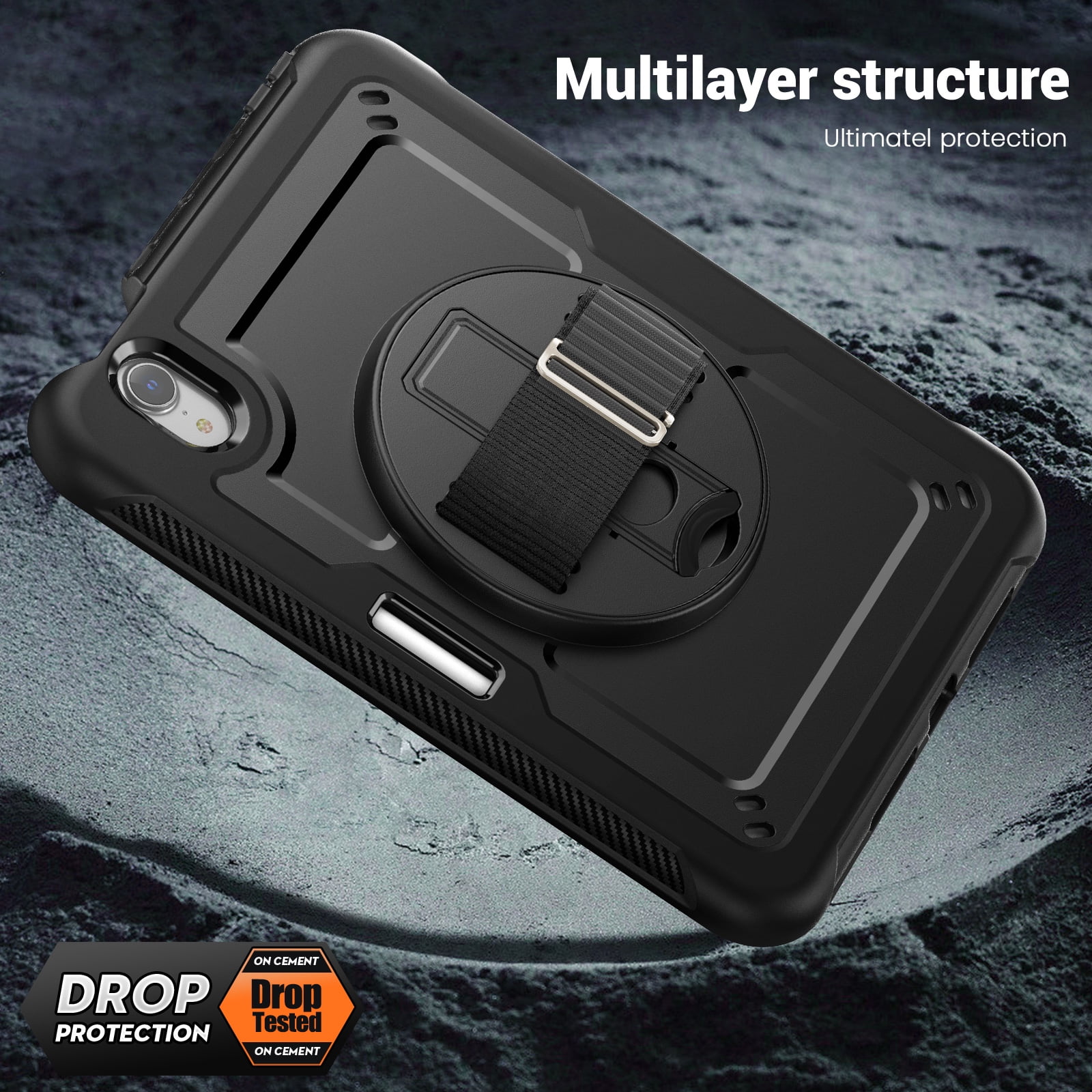 ELEHOLD Rugged Case For Apple iPad 11th(A16) 2025/10th Gen 2022,360 Rotating Stand Hand Strap Shoulder Strap Pencil Holder Full-Body Heavy Duty Shockproof Protective Case,Black