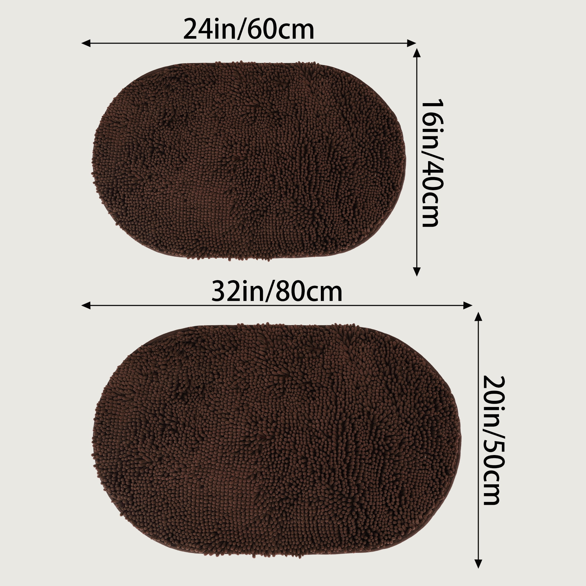 Unique Bargains Oval Plush Bath Mat Soft Non Slip Washable Rug Brown 16" x 24"