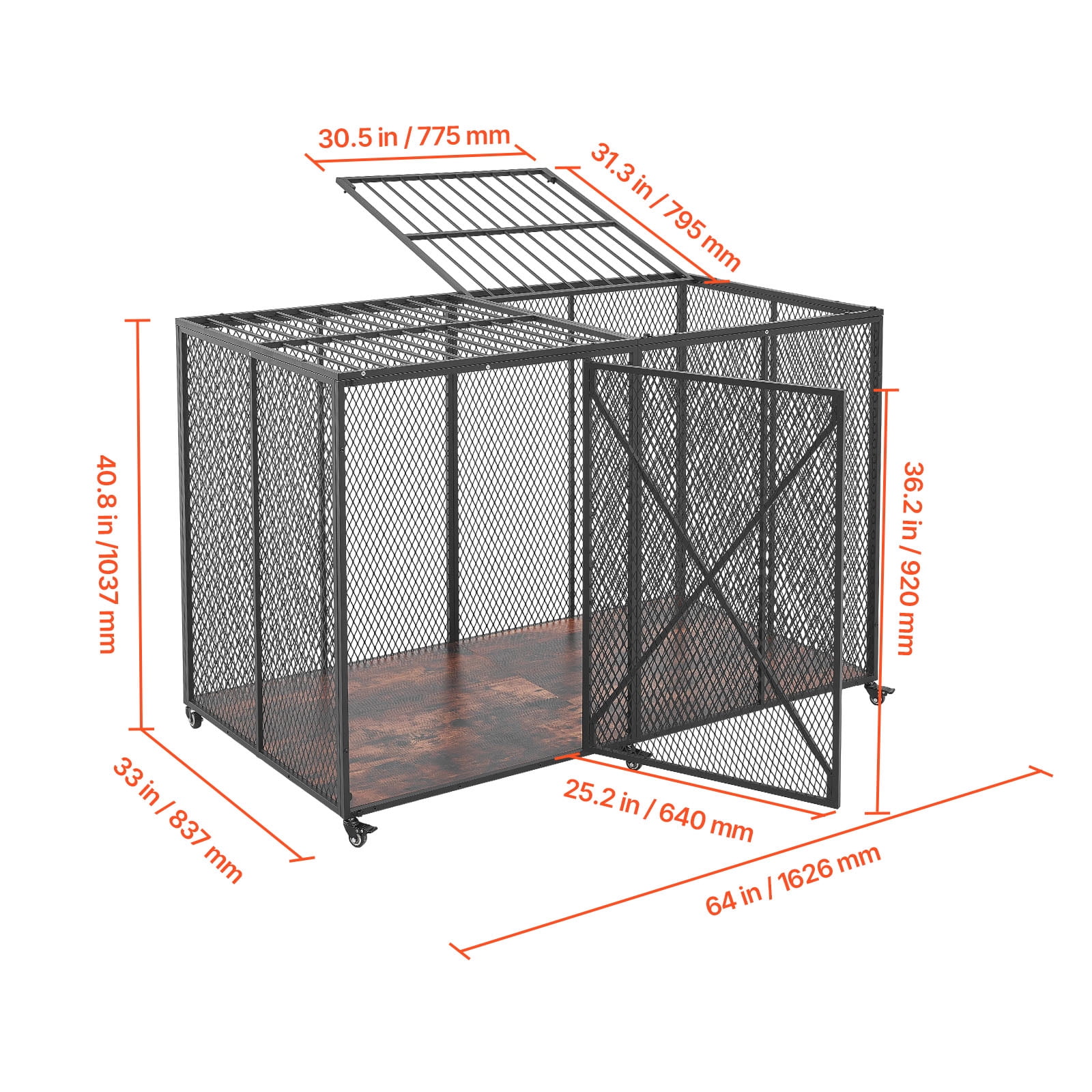 KFFKFF 64-Inch Heavy-Duty Dog Crate, 300 lbs Capacity, Durable Escape-Resistant Kennel for Large Anxious Dogs, Steel Pet Cage with Dual Doors & Lockable Wheels