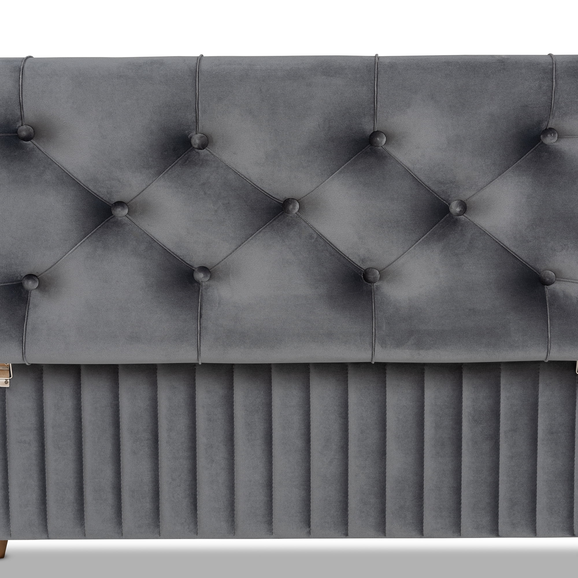 Baxton Studio Hanley Modern and Contemporary Grey Velvet Fabric Upholstered and Walnut Brown Finished Wood Storage Ottoman