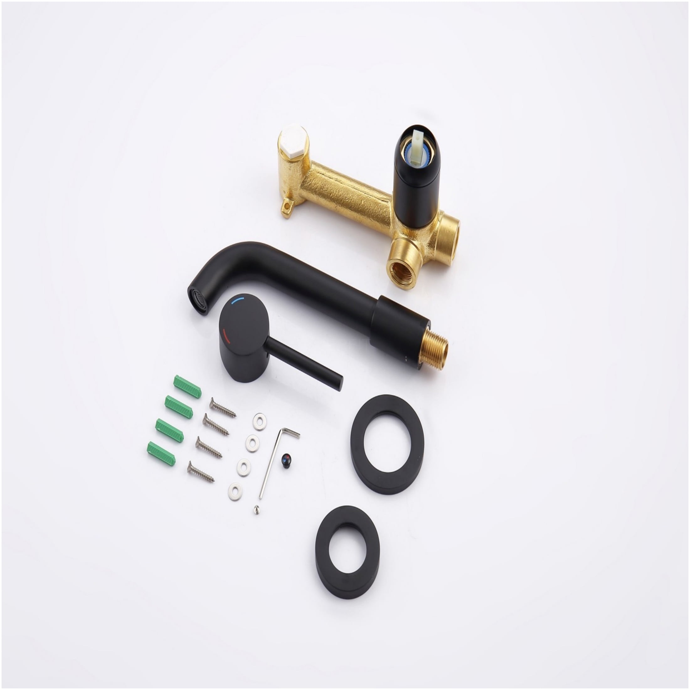 JERFIT Matte Black Wall Mount Bathroom Sink Faucet, Single Handle 2-Hole Brass Valve, Swivel Spout for Vanity or Tub