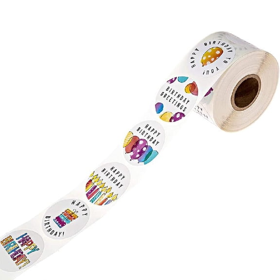 ZPAQI 500pcs Happy Birthday Stickers Greetings Round Seal Labels for Party Gift Packaging Scrapbooking Cards