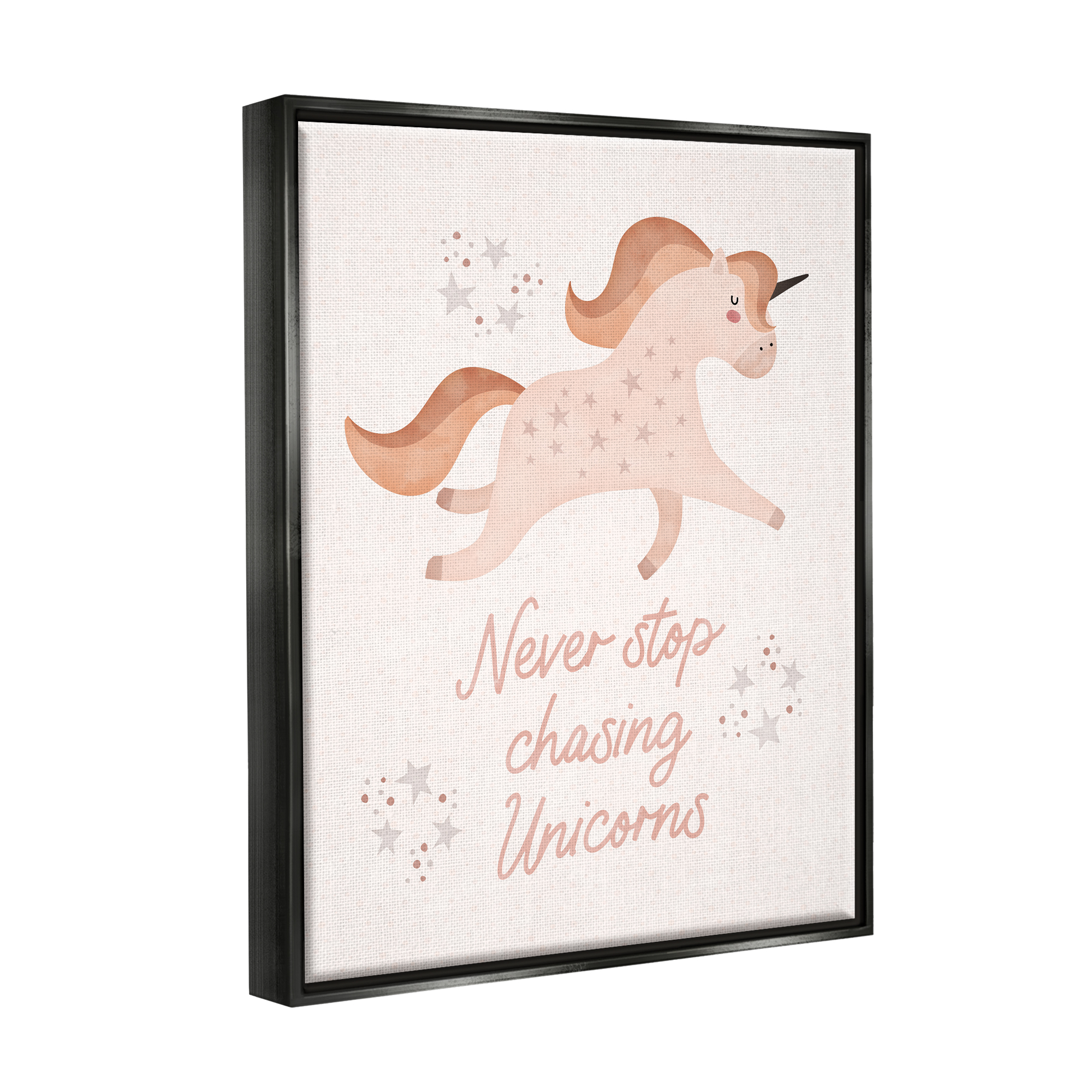 Stupell Never Stop Chasing Unicorns Phrase Fairy Tales & Fantasy Painting Black Floater Framed Art Print Wall Art