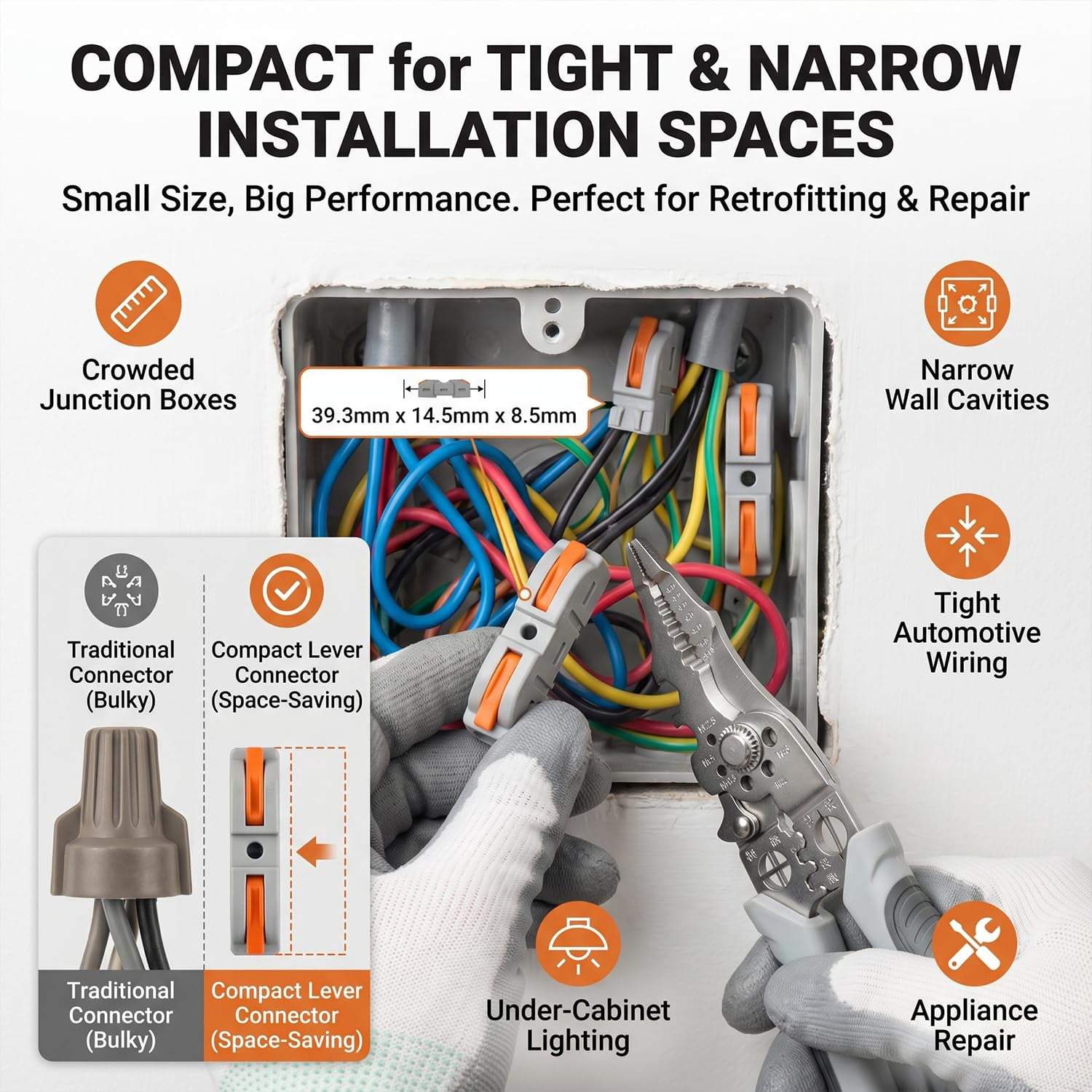 Universal Quick Lever Electrical Wire Connectors, 24-12 AWG 50/100Pcs Kit – Push-In Wire Splice, 1 in 1 Out, with Stripper
