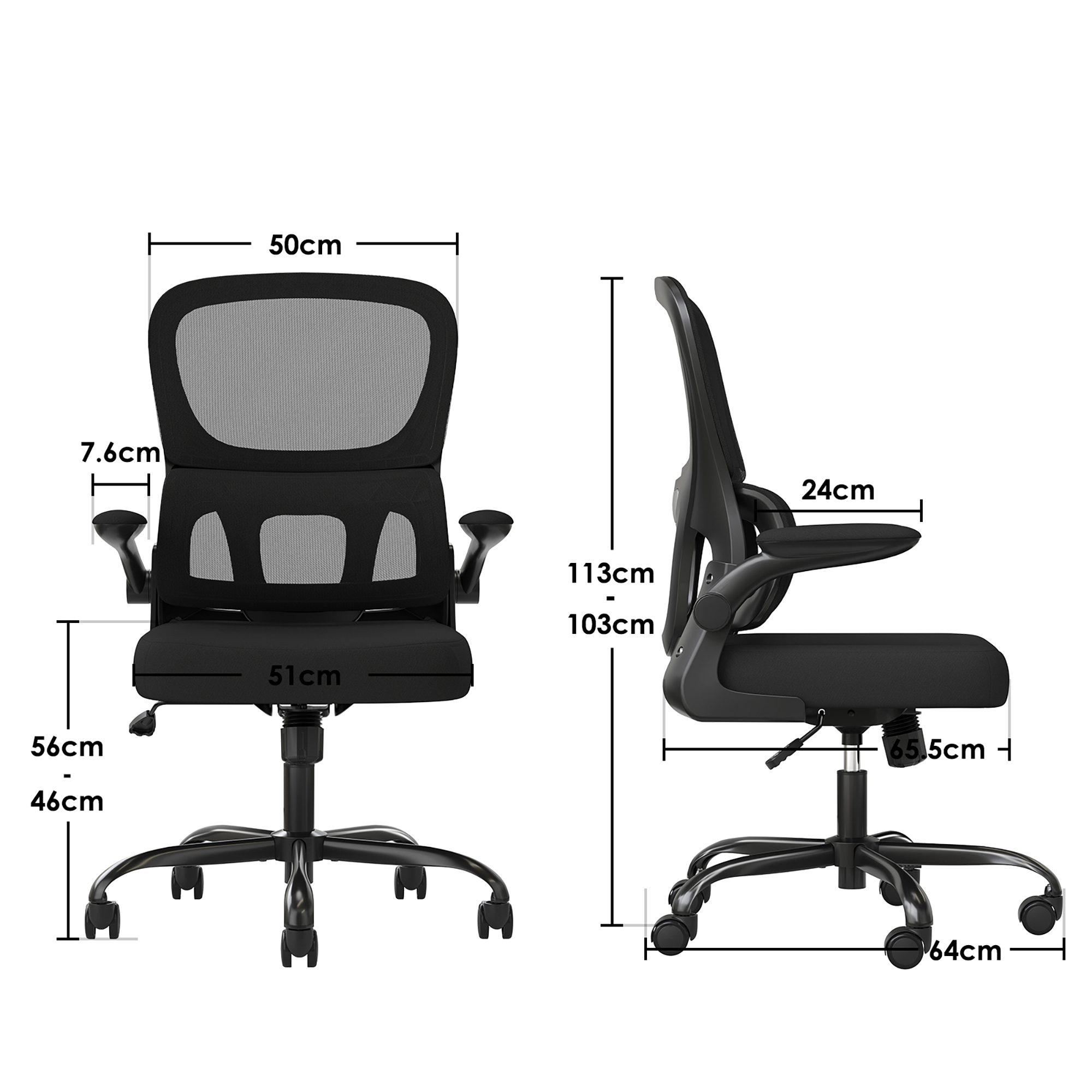 MAYEERTY Ergonomic Home Office Chair with Mesh Back, Lumbar Support, Flip-up Armrests for Work & Study, Black