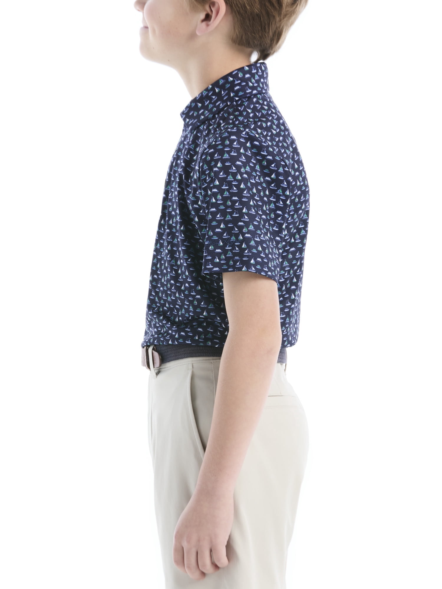 Ben Hogan Performance Little Boys and Big Boys Ships and Boats Printed Short Sleeve Golf Polo Shirt, Sizes 4-18