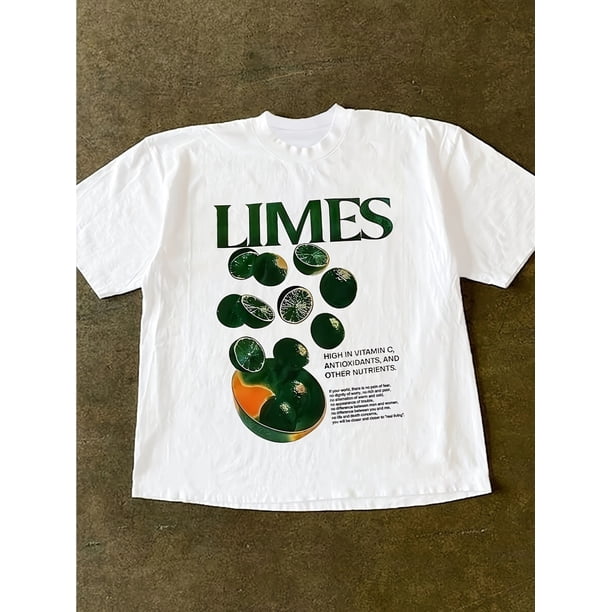 Women's Casual Short Sleeve Crew Neck T-Shirt - Vibrant Lime & Orange Letter Print, Drop Shoulder Relaxed Fit, 100% Cotton, Machine Washable, Spring & Summer Essential