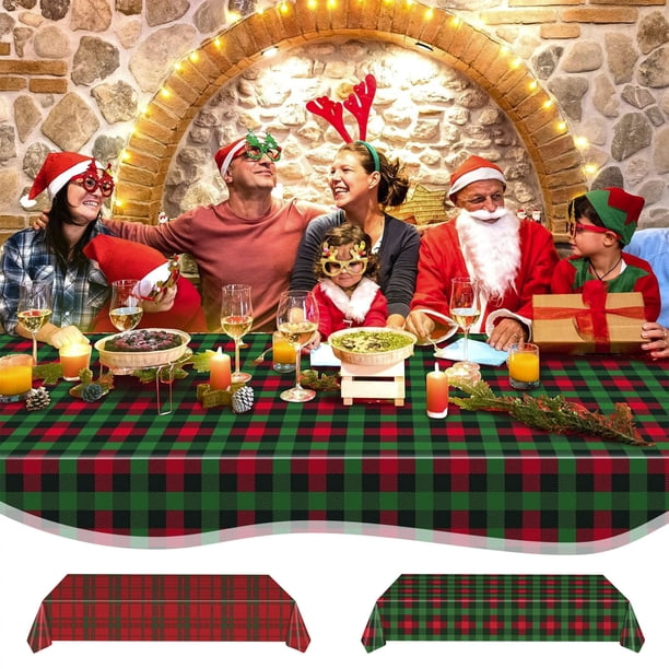 Mantel Navideño de Plástico a Cuadros, Desechable, para Mesa, Decoración de Cabañas, Ideal para Fiestas Navideñas.
