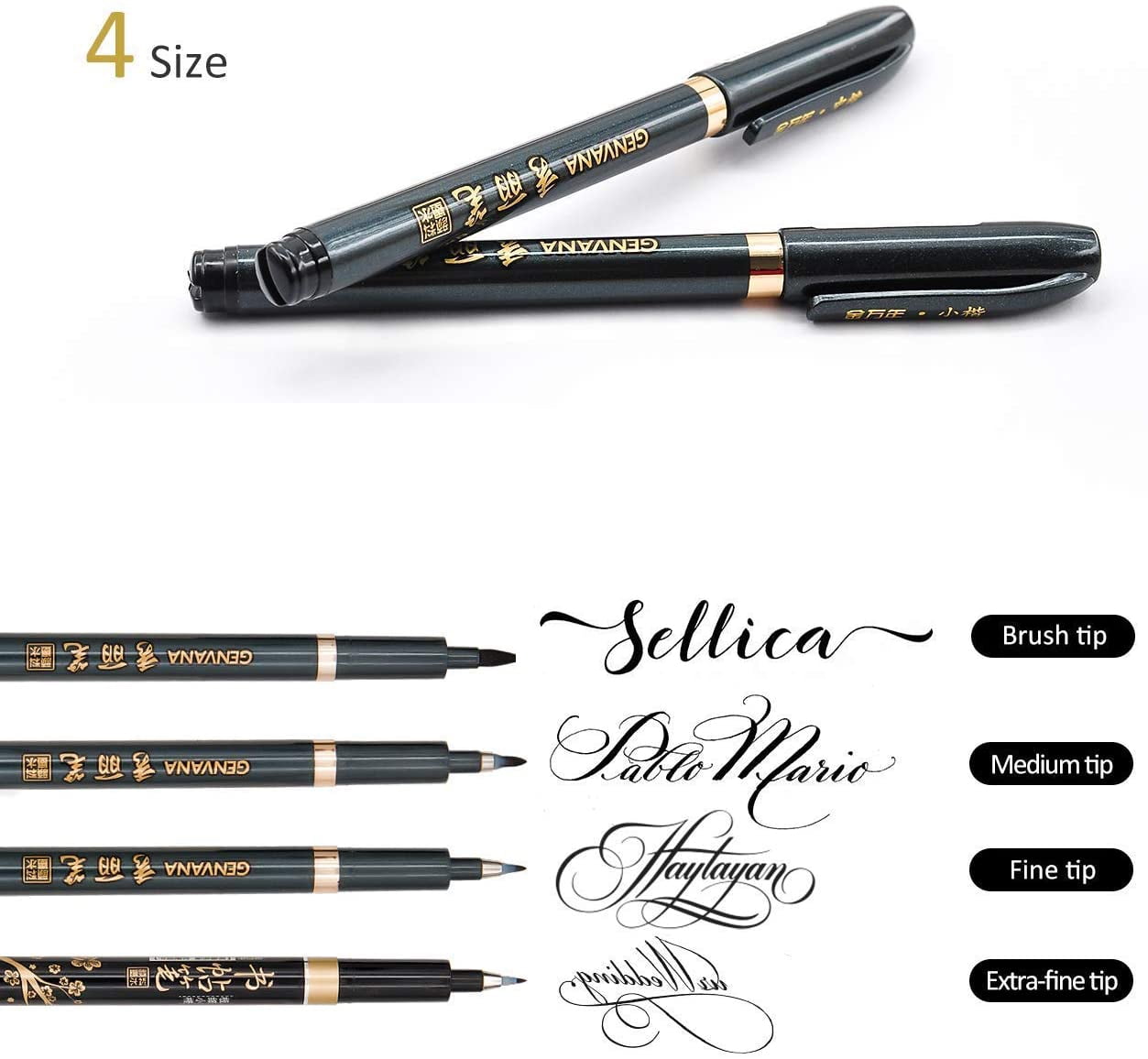 6pcs Calligraphy Pens set for Beginners,Hand Lettering Pen,4 Size  Refillable Brush&Fine Tip Black Markers for Kids,Writing