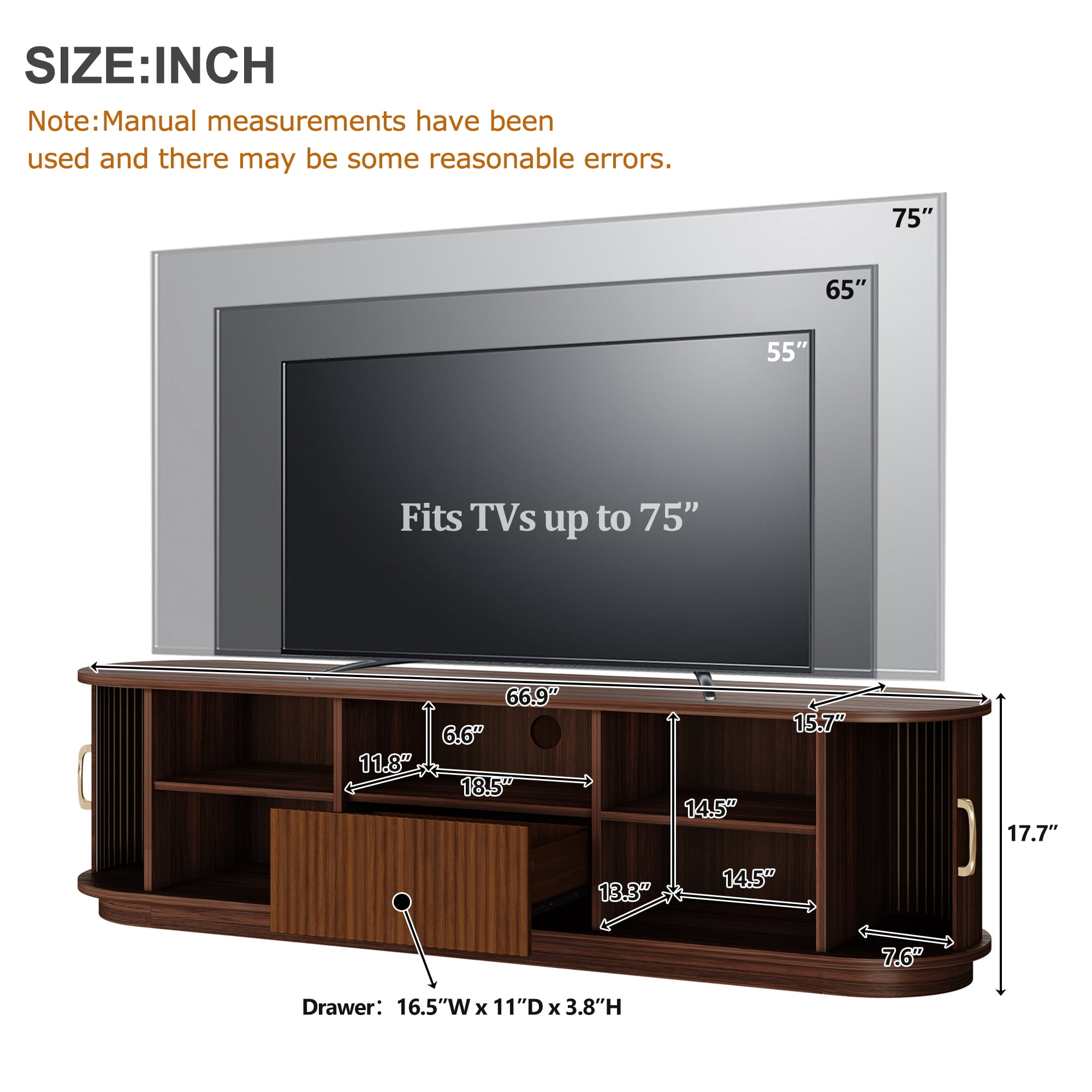 Homy Casa TV Stand for TVs up to 75", Fluted Sliding Door Entertainment Center with Adjustable Shelves