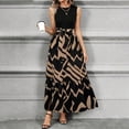 thumbnail image 4 of HAJWOH Dress for Church for Women 2026 Vestidos Elegantes Flowy Maxi Dresses with Belt Casual Sleeveless Summer Dresses Trendy Modest Dresses Brown XL, 4 of 5