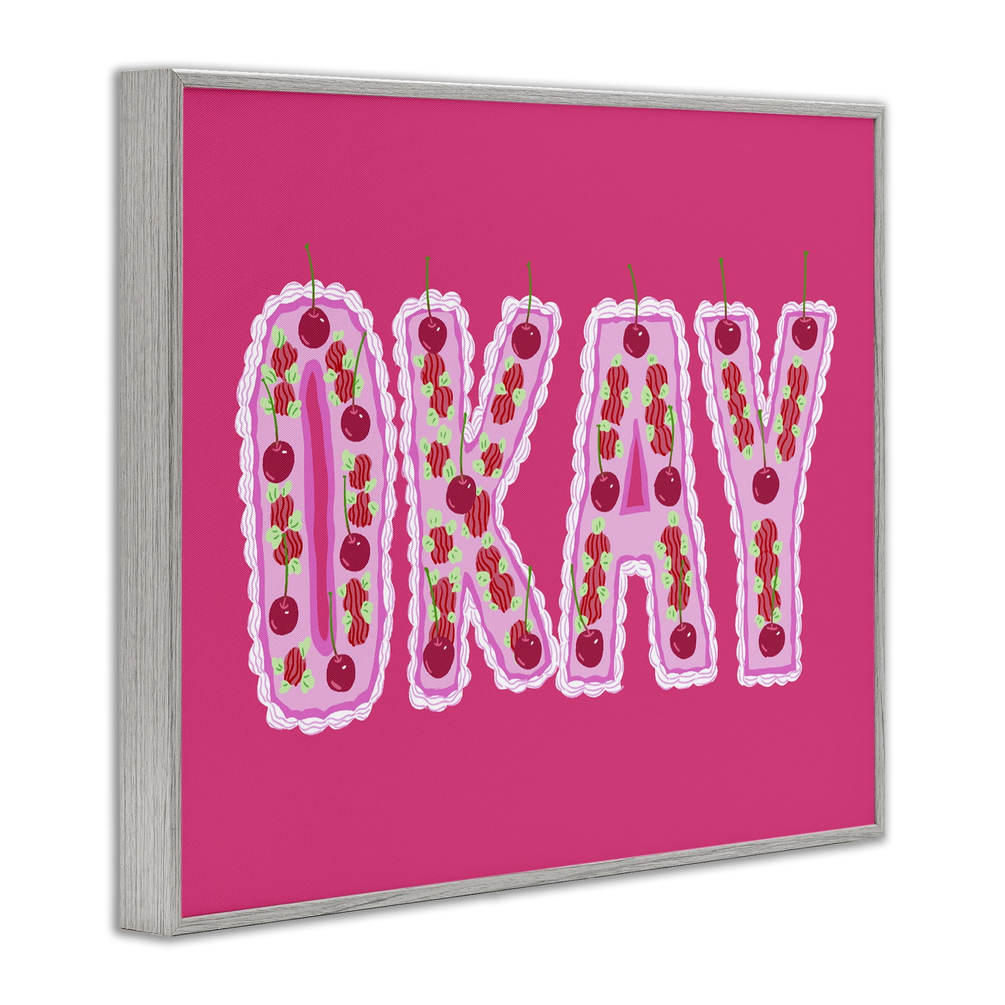 Stupell Industries Okay Cherry Cake Gray Framed Giclee Art, design by Ziwei Li