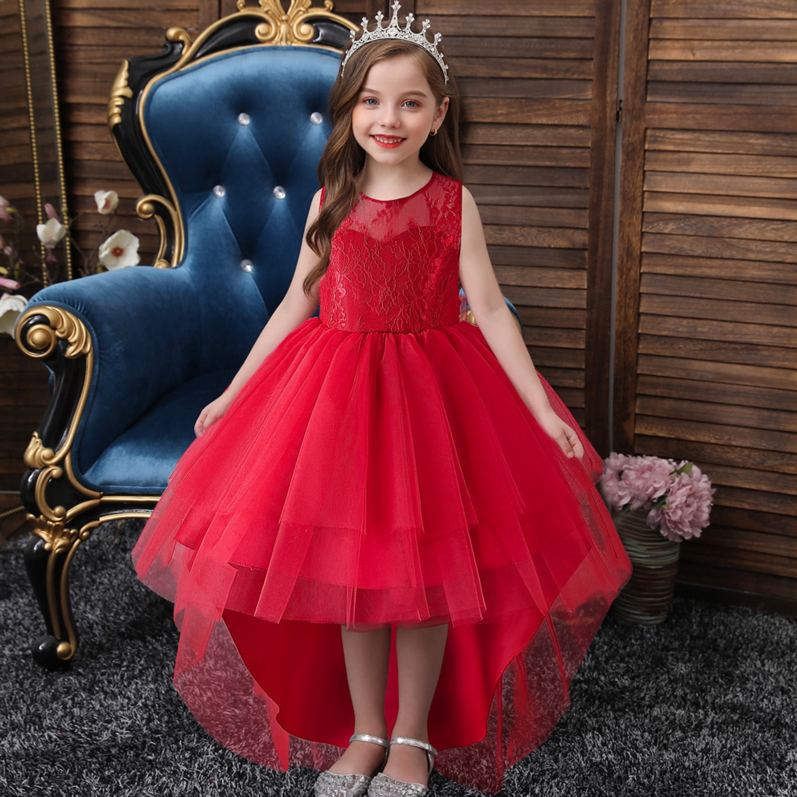 red dresses for girls Baby | Girl Red Dress flower appliqus on the bodice Wine Red Girls Dress for
