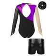 thumbnail image 2 of Alvivi Kids Girls 3Pcs Gymnastic Outfits Ballet Dance Leotard Long Sleeve Bodysuit with Booty Shorts Purple&Black 12, 2 of 5