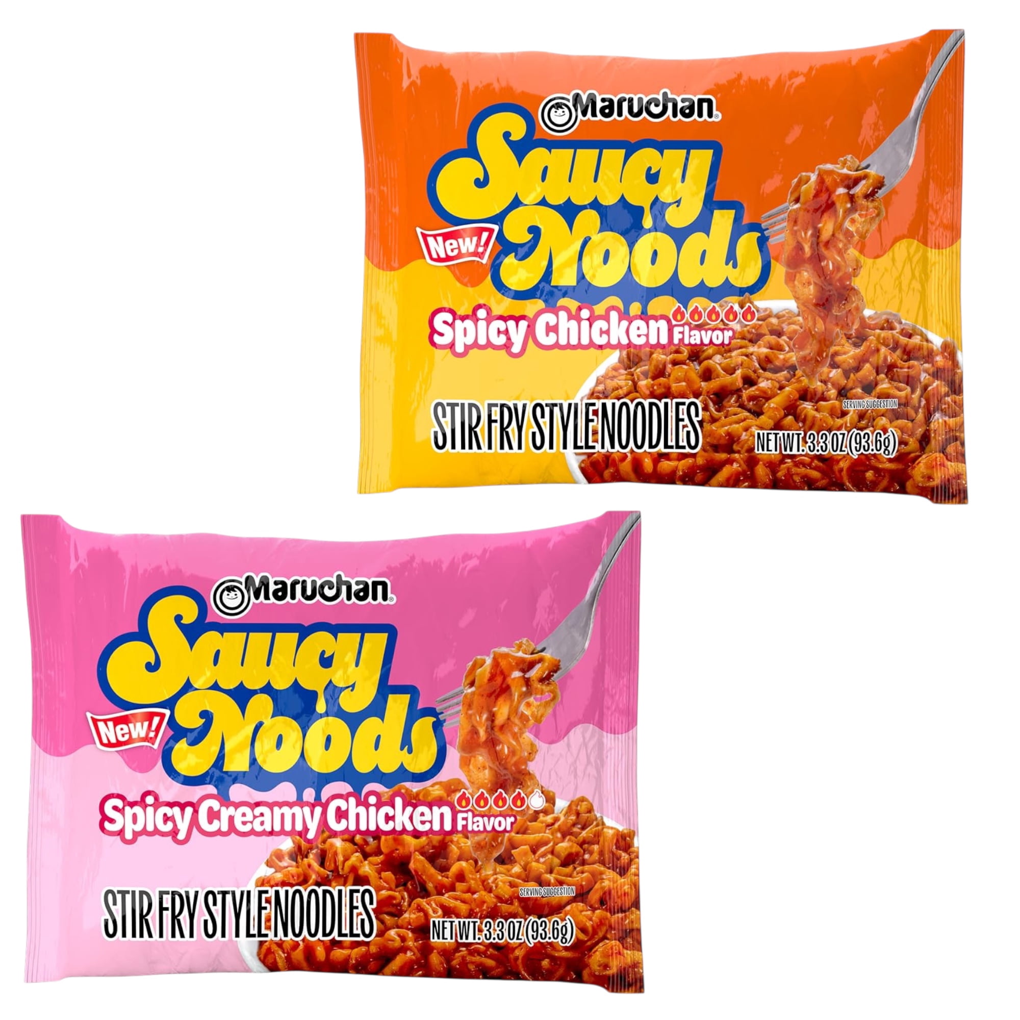 Maruchan Ramen Spicy Chicken and Spicy Creamy Chicken Noodles, Saucy Noods Combo Pack - Stir Fry Style, Bold Korean-Inspire. 3.3 oz, 10 Pack.