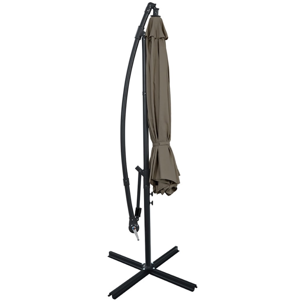 Aimee Lii 10 Feet Offset Umbrella with 8 Ribs Cantilever and Cross Base, Outdoor Umbrella with Base, Brown Aimee Lii 10 Feet Offset Umbrella with 8 Ribs Cantilever and Cross Base, Outdoor Umbrella with Base, Brown