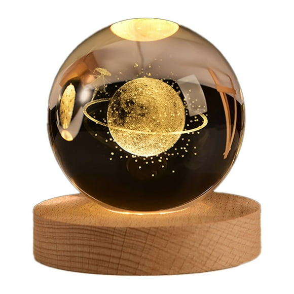 Luz Nocturna De Cristal Con Cielo Estrellado, Base De Madera Luminosa, Esfera De Cristal Decorativa, Tallado Interior En 3D, Para Decorar Dormitorios Y Salones
