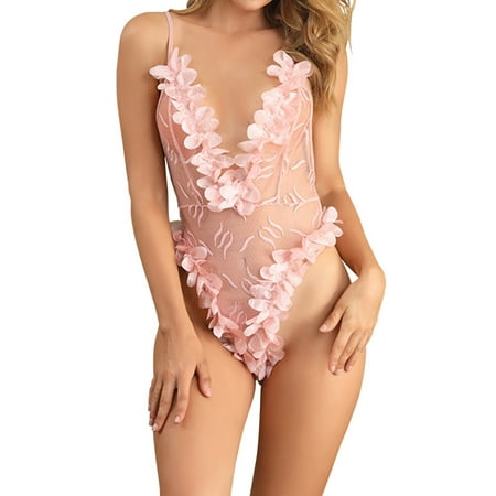 

Quealent Lingerie For Women Open Crotch Women Lingerie Set with Garter Belts Bra and Panty Set Lace Teddy Bodysuit B M