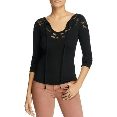 Free People Womens Crochet Ribbed Knit Casual Top