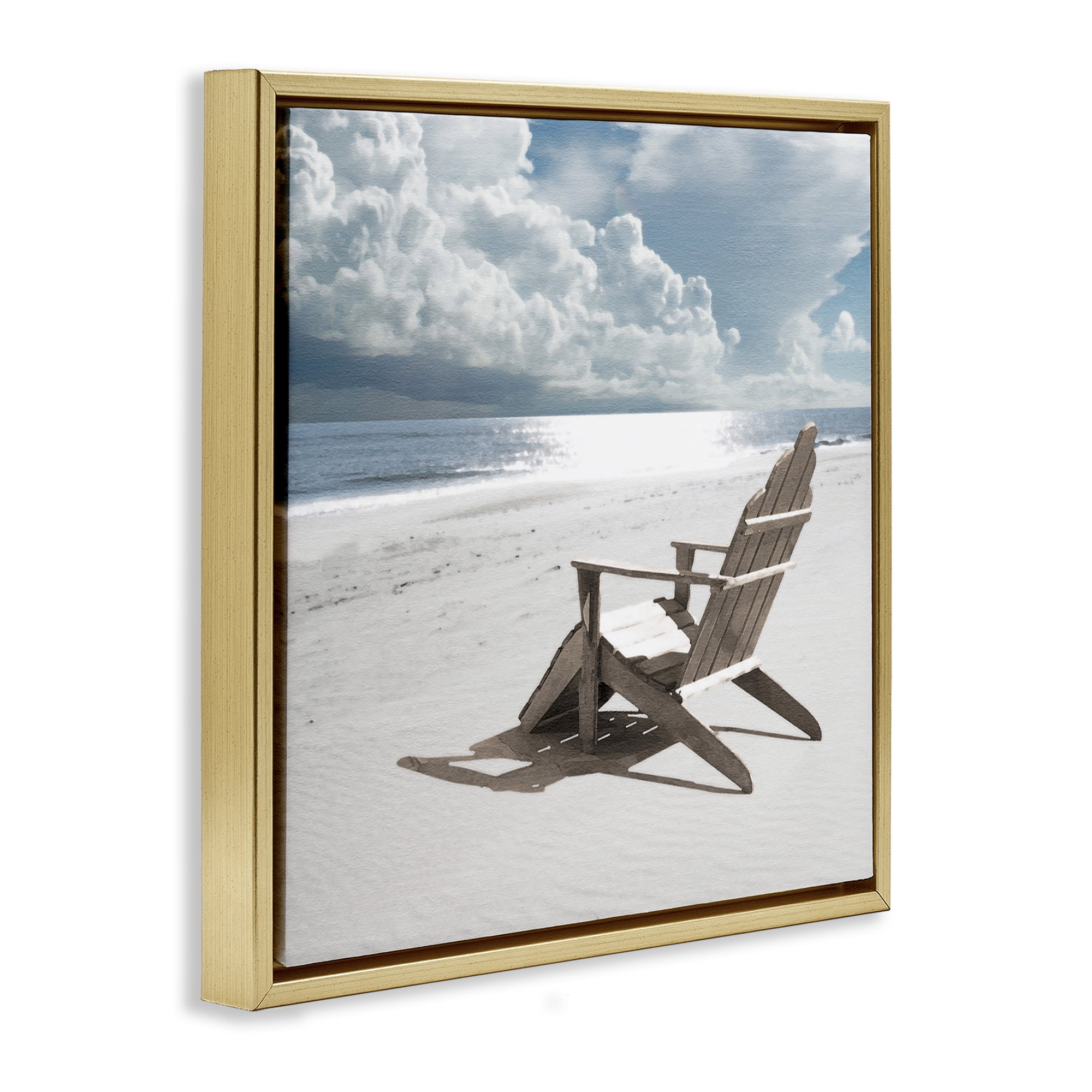 Stupell Industries Rolling Clouds Beach Coastal Photography Gold Floater Framed Canvas Art Print Wall Art, 25 x 25