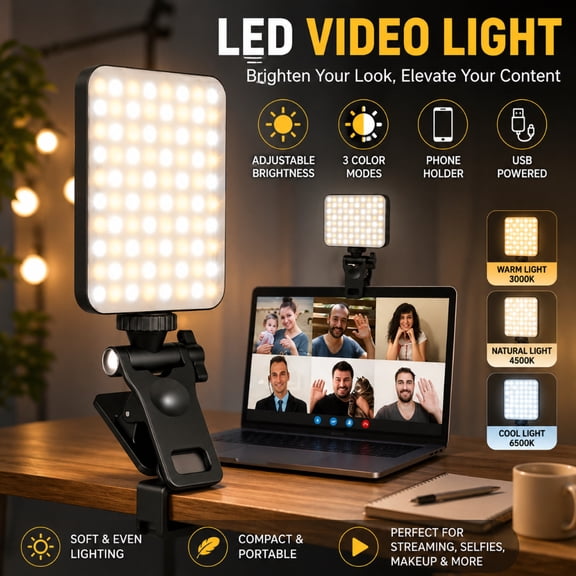 Selfie Ring Light Rechargeable 80 LED 3 Models Clip on Selfie Ring Light for Phone, Laptop, Tablet Meeting, Make up