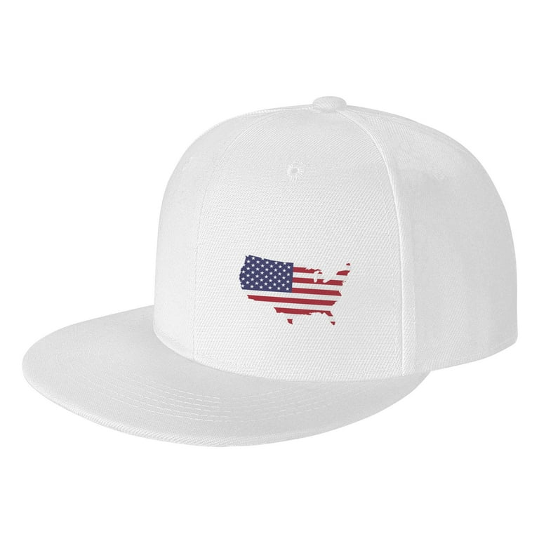 TEQUAN Flat Brim Hat Snapback Hats, America Country Flag Pattern Adjustable  Men Baseball Cap (White)