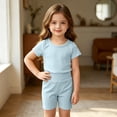 thumbnail image 7 of Dxzfnsa Toddler Kids Sets Round Neck Short Sleeve T Shirts and Comfortable Shorts Sets Unisex Two Piece Summer Solid Color Outfits, 7 of 7