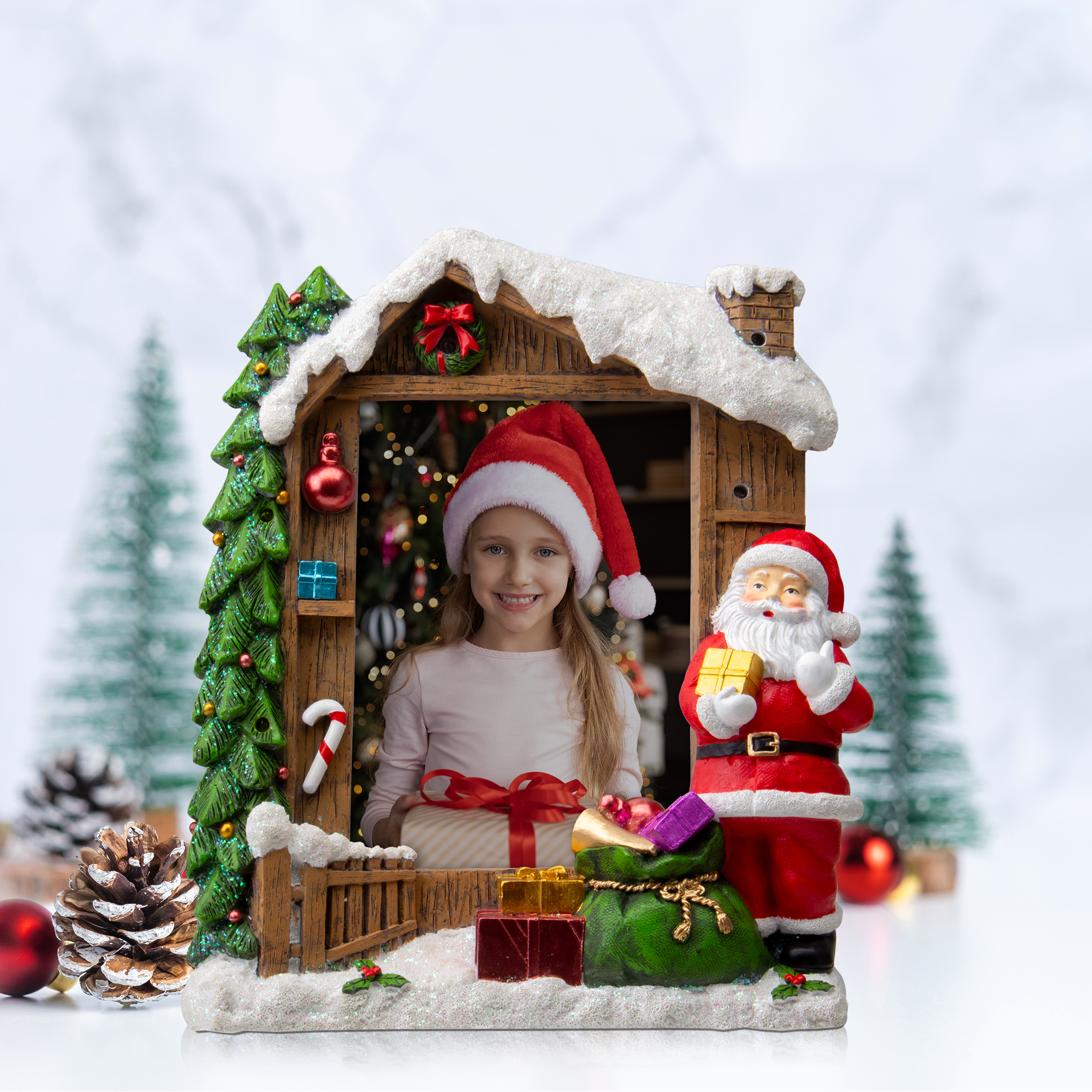 FINE PHOTO GIFTS Santa's Cottage Light Up Resin 5" x 7' Picture Frame