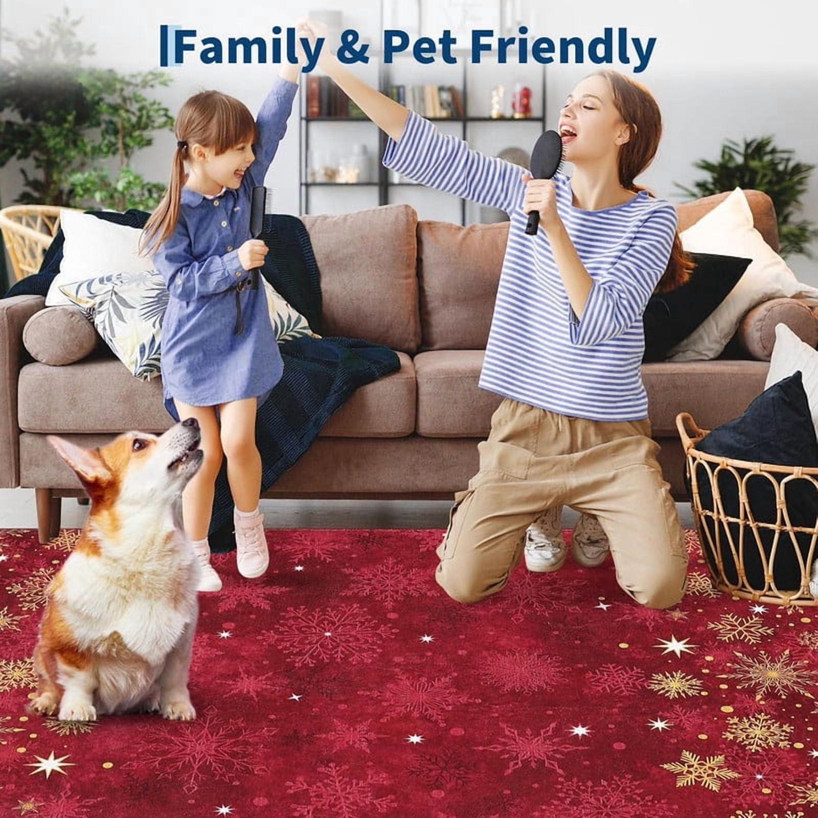 Christmas Red Gold and White Snowflake Winter Area Rug Rugs for Living Room Bedroom 5' x7'-Red