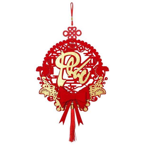 Decoración de Año Nuevo Vietnamita 2024 con Borlas Redondas y Bendición Estéreo, Decoración Colgante de Año Nuevo, Color Rojo
