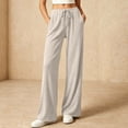 thumbnail image 2 of HomeDM Lounge Pants for Women Straight Leg Drawstring Casual Trousers Beige Athletic Work Pants with Pockets Size L, 2 of 6