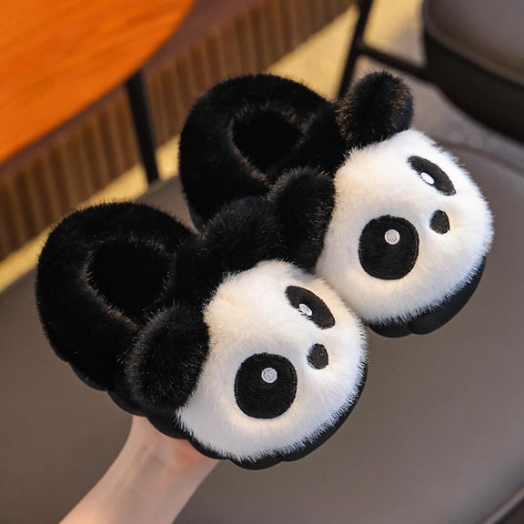 SGFCWSX Kids Fuzzy Panda Slippers Cozy Home Shoes for Girls Boys Cute Indoor Footwear White Size 5.5-6 Years