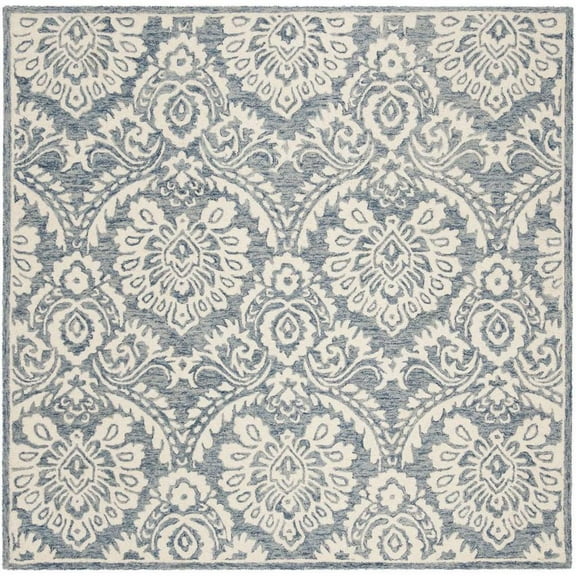 SAFAVIEH Blossom Travis Geometric Wool Area Rug, Blue/Ivory, 6' x 6' Square