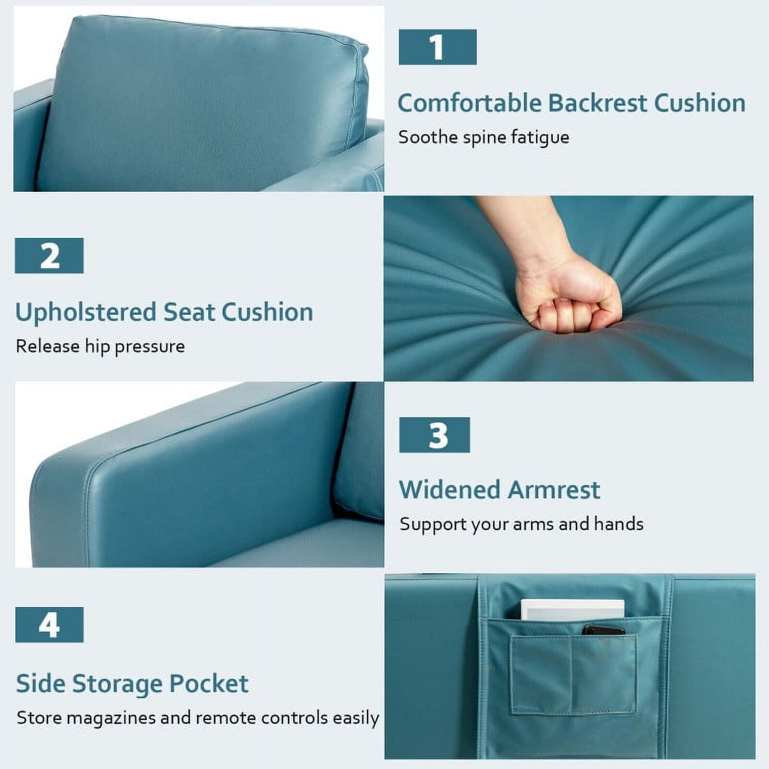 Finihen Upholstered Accent Armchair, Modern Accent Armchair with Side Storage Pocket, for Living Room, Bedroom, Blue