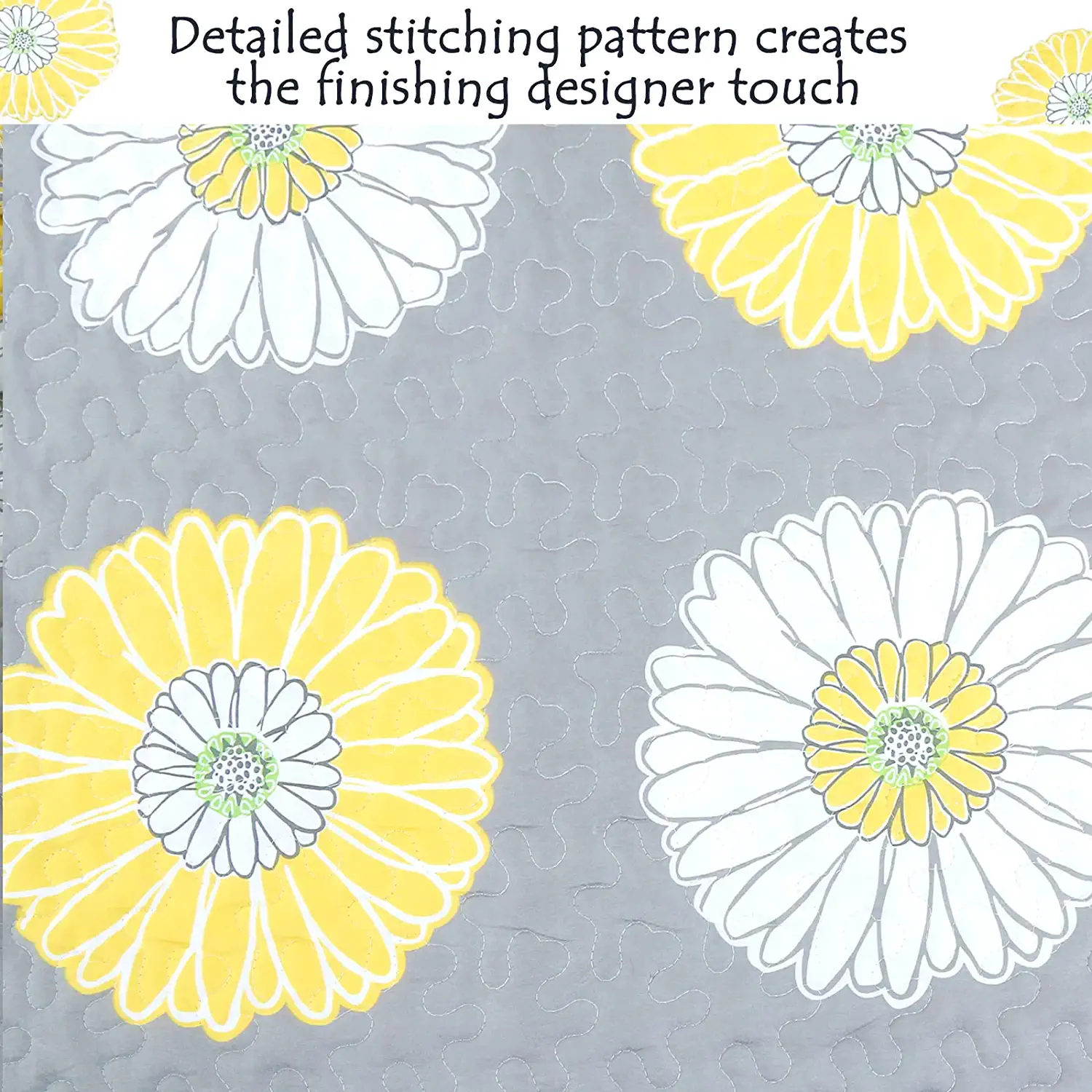 Cozy Line Home Fashions Brianna Floral Yellow/Gray 3-Piece Quilt Bedding Set, King