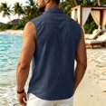 thumbnail image 4 of DwelliawoMen's Sleeveless Tee Shirts Comfy Button Up Summer Vest with Chest Pocket Collared Office Casual Vacation TopsNavyM, 4 of 5