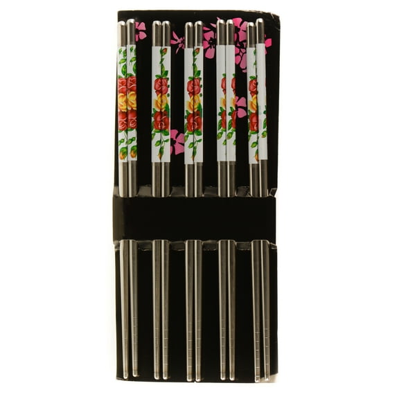 [100 PAIRS] Premium White Flower Reusable Stainless Steel Chopsticks - Metal Stainless Steel Chopsticks Set - Great for Dinner, Kitchen, Ramen, Dishwasher Safe by EcoQuality (8.8 inches)