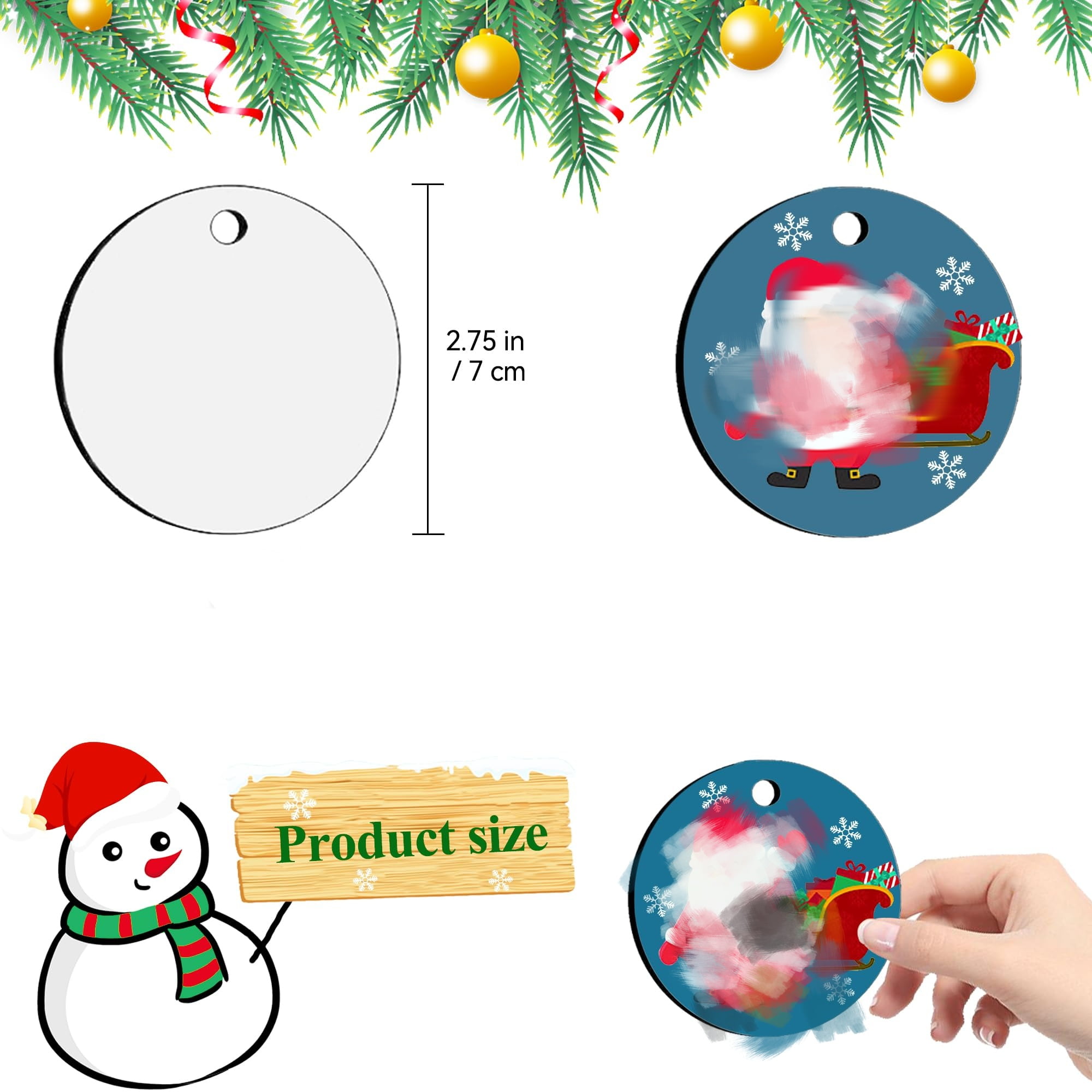 40Pcs Sublimation Ornament Blanks, 2.75inch Round MDF Double Sided Sublimation Christmas Ornaments Blanks for Christmas Tree Decor DIY Crafts