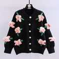 thumbnail image 2 of Knitted Cardigans for Women Floral Button Cardigan Cropped Lantern Long Sleeve Open Front Sweater Fall Knit Coat (Black Free Size), 2 of 4