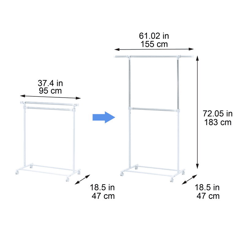 Mainstays 2 Tier Adjustable Chrome Garment Rack with Silver Metal and White  Rod 