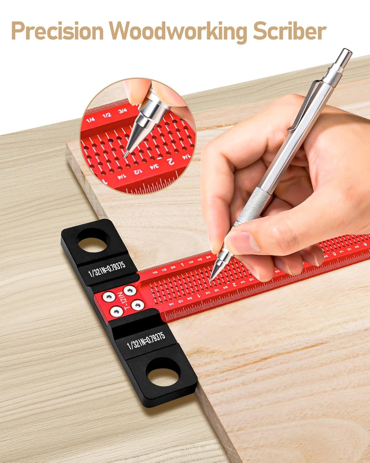 T Square Ruler 12 Inch, Precision Woodworking Parallel Scriber Measuring Tool, Adjustable Aluminum Line Drawing Aid T Ruler for Crafting Architect