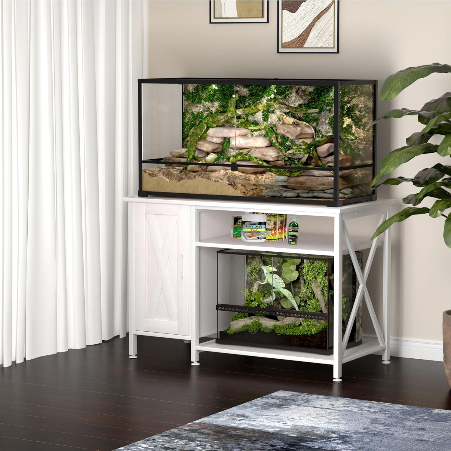 Herture 40-120 Gallon Reptile Tank Stand with Power Outlet, Terrarium Stand with Storage Cabinet, 48" X 24" Tabletop, Reptile Terrarium,Turtle Tank White PG08XYW