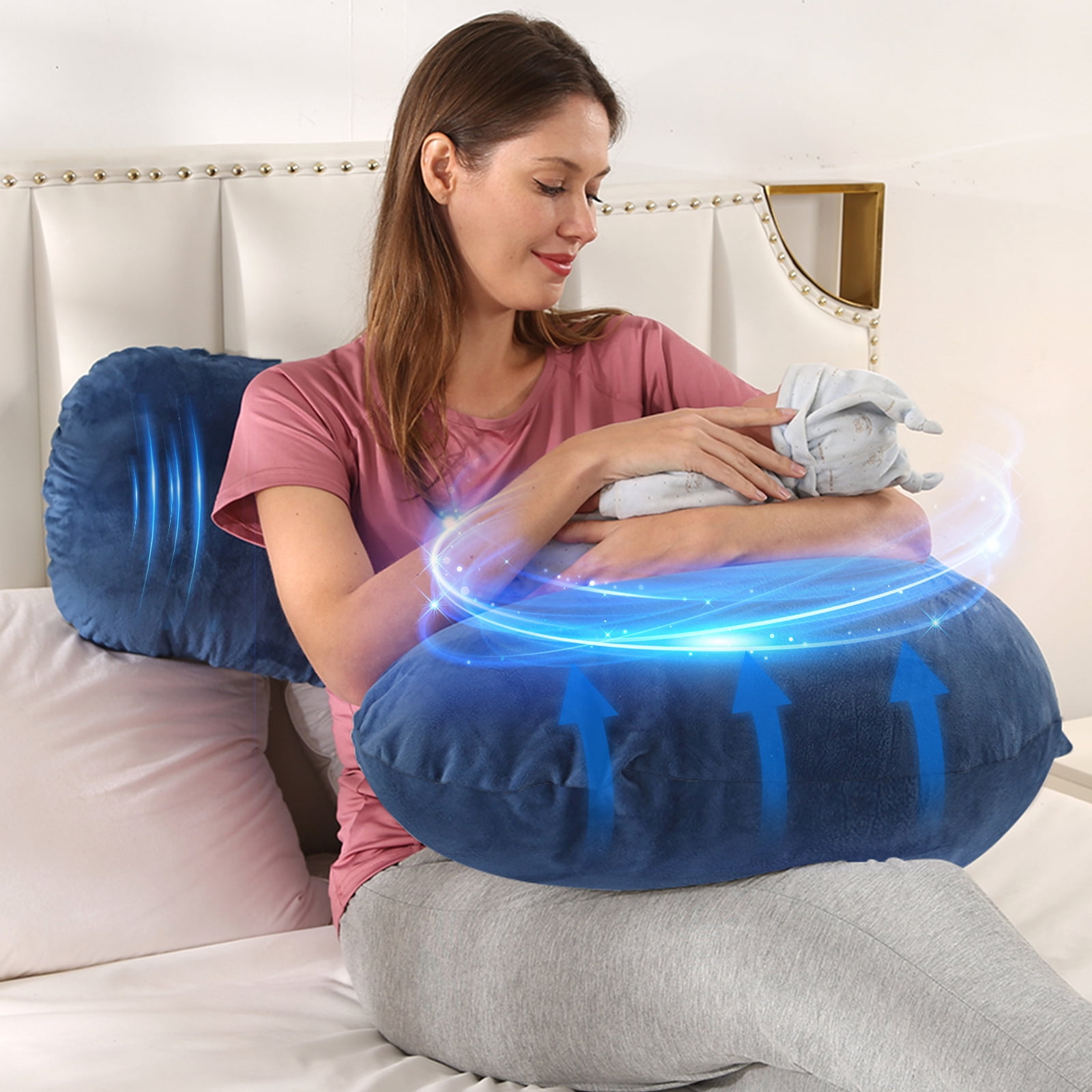 BATTOP Pregnancy Pillows for Sleeping,J Shaped Maternity Body Pillow with Removable Cover,Support for Back,Hips,Legs,Belly for Pregnant Women,Dark Blue