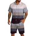 thumbnail image 3 of Migroa Men's 2 Piece Outfits Beach Matching Sets Print Striped Button up Short Sleeve Shirt And Drawstring Shorts Summer Beach Sets Gray L, 3 of 8