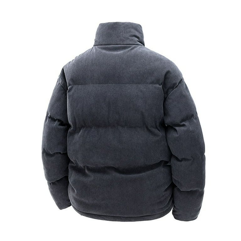 Corduroy Quilted Jacket Stand Collar Winter Warm Coat (Grey XL
