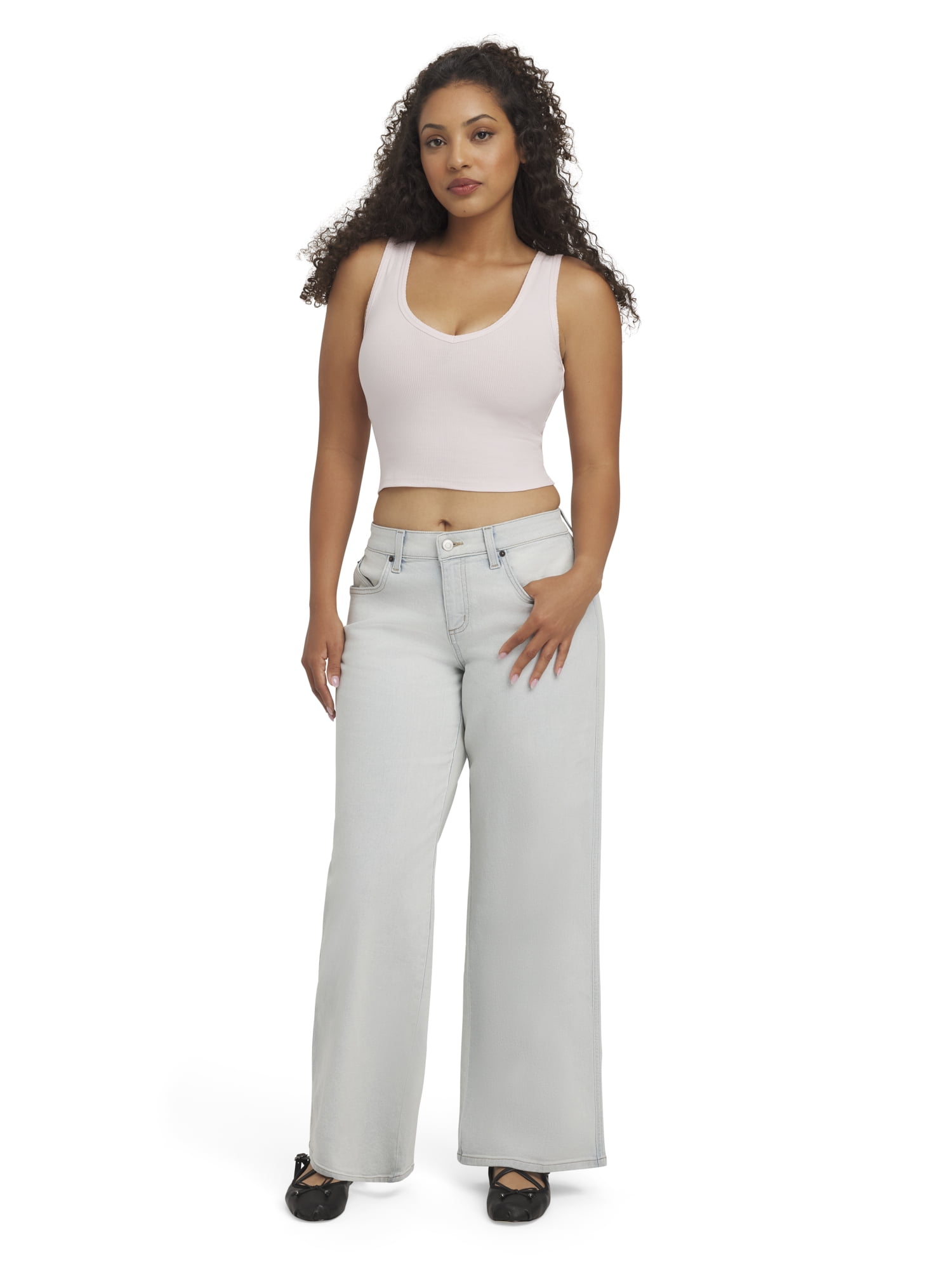 Mills by Millie Bobby Brown Women's Sleeveless Rib Deep V-Neck Tank Top, Sizes XXS-XXL